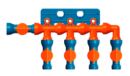 Разветвитель из 1 в 4 с запорными кранами 1/2"