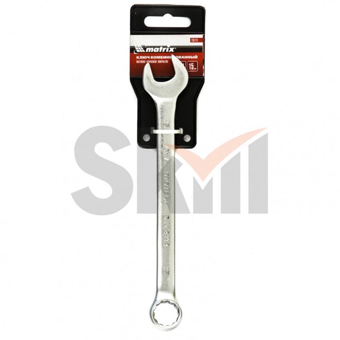 Ключ комбинированный, 15 мм, CrV, матовый хром Matrix