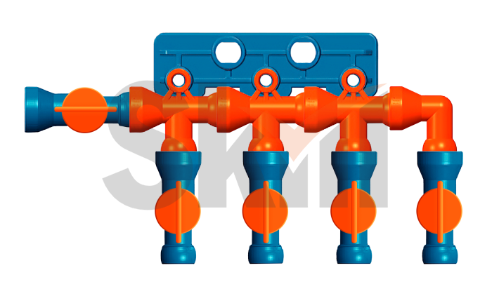 Разветвитель из 1 в 4 с запорными кранами 1/4"