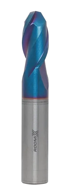 Концевая сферическая фреза 2 зуба, HRC 65, Nano Blue, удлиненная 14x28x100 R7
