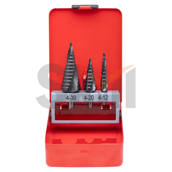 Набор из 3 шт ступенчатых сверл со спиральной канавкой HSS M2  4-12, 4-20, 4-30