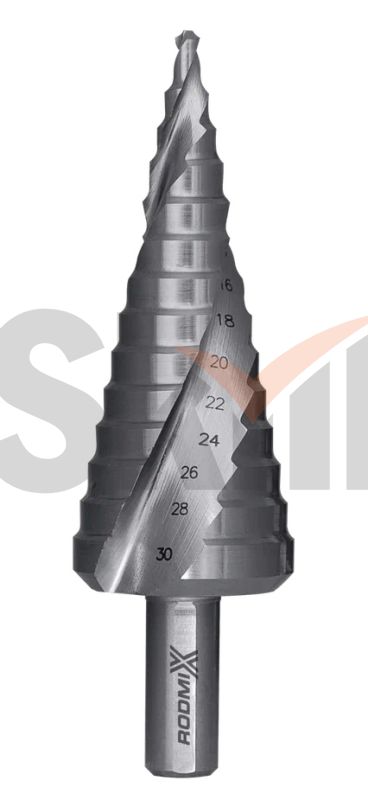 Ступенчатое сверло со спиральной канавкой HSS M2, 13 ступеней, 1/8"-1/2"