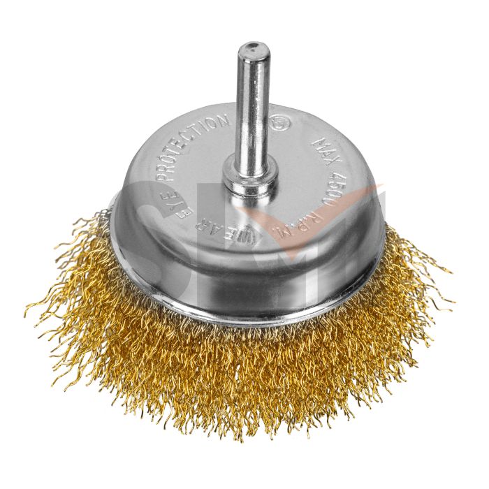 Щетка для дрели, 75 мм, "чашка" со шпилькой, латунированная витая проволока Matrix