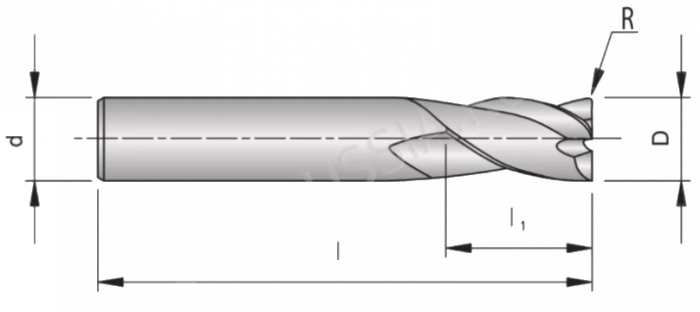 Твердосплавная концевая фреза 55*D10*R1*L75*25*4F / радиусная / OKE