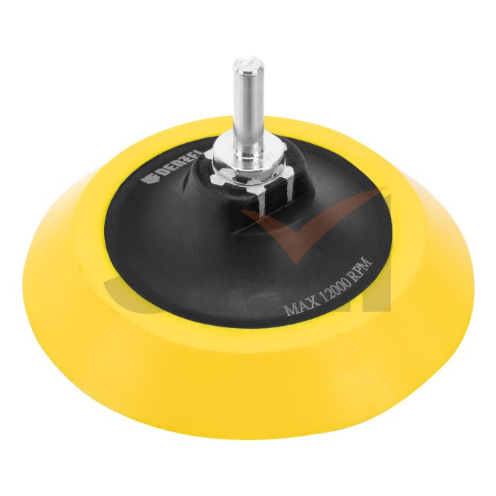 Тарелка опорная для дрели и УШМ с липучкой, 125 мм, мягкая, с адаптером c М14 на d8 Denzel