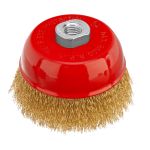 Щетка для УШМ, 100 мм, М14, "чашка", латунированная витая проволока Matrix