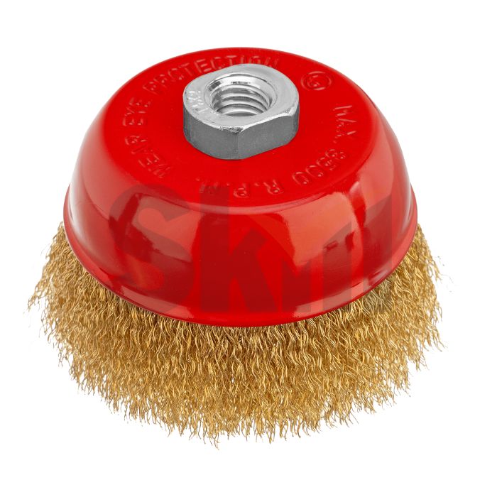 Щетка для УШМ, 100 мм, М14, "чашка", латунированная витая проволока Matrix
