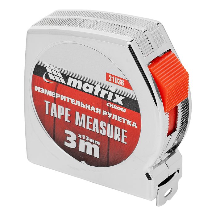 Рулетка Chrom, 3 м x 13 мм, хромированный корпус// Matrix