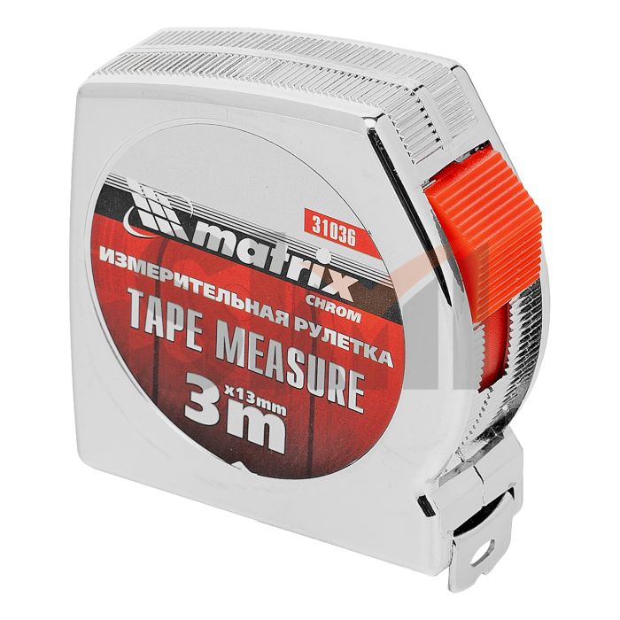 Рулетка Chrom, 3 м x 13 мм, хромированный корпус// Matrix