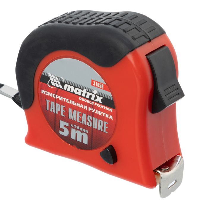 Рулетка Double fixation, 5 м х 19 мм, обрезиненный корпус, двойная плавная фиксация// Matrix