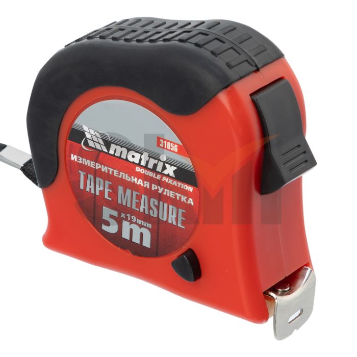 Рулетка Double fixation, 5 м х 19 мм, обрезиненный корпус, двойная плавная фиксация// Matrix