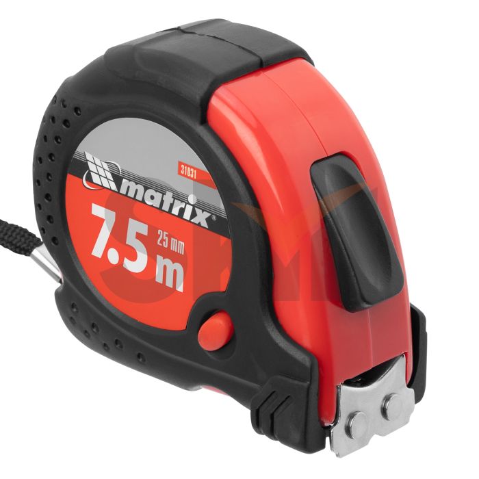 Рулетка Status magnet fixation, 7,5 м х 25 мм, обрезиненный корпус, зацеп с магнитом// Matrix
