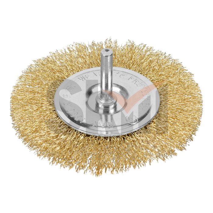 Щетка для дрели 100 мм, плоская со шпилькой, латунированная витая проволока Matrix