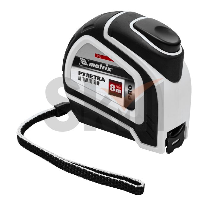 Рулетка Autostop, 8 м х 25 мм, двухкомпонентный корпус, автоматическая фиксация, PRO// Matrix
