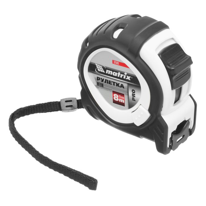 Рулетка Neon, 8 м x 25 мм, обрезиненный корпус, 3 фиксации, PRO// Matrix