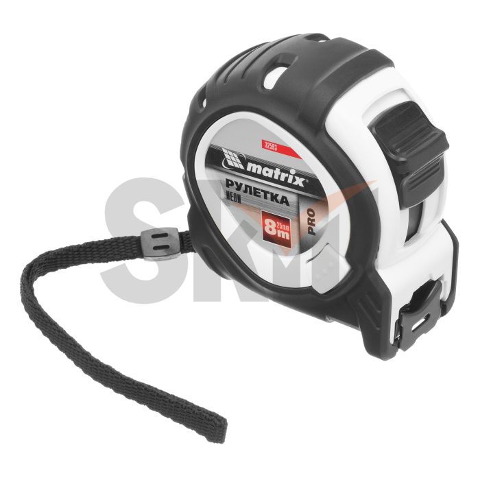 Рулетка Neon, 8 м x 25 мм, обрезиненный корпус, 3 фиксации, PRO// Matrix