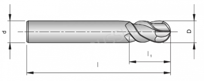 Твердосплавная концевая фреза 55*R1*D4*L50*4*2F / сфера /OKE