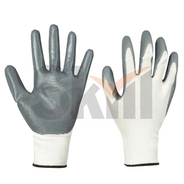 Перчатки нейлоновые с нитриловым покрытием, белый/серый, 1/600 (12) (10)