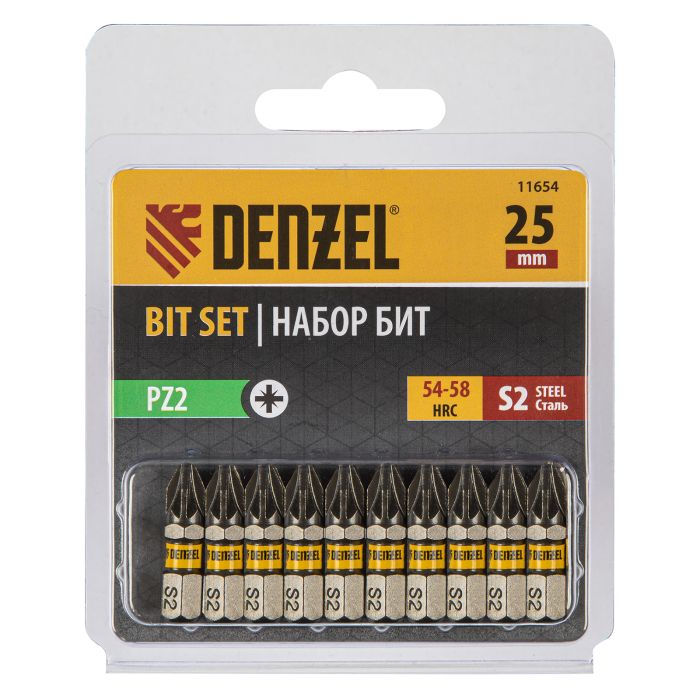 Бита PZ2х25, сталь S2, шестигранный профиль, 10 шт. Е 6,3 Denzel Бита PZ2х25, сталь S2, шестигранный профиль, 10 шт. Е 6,3 Denzel