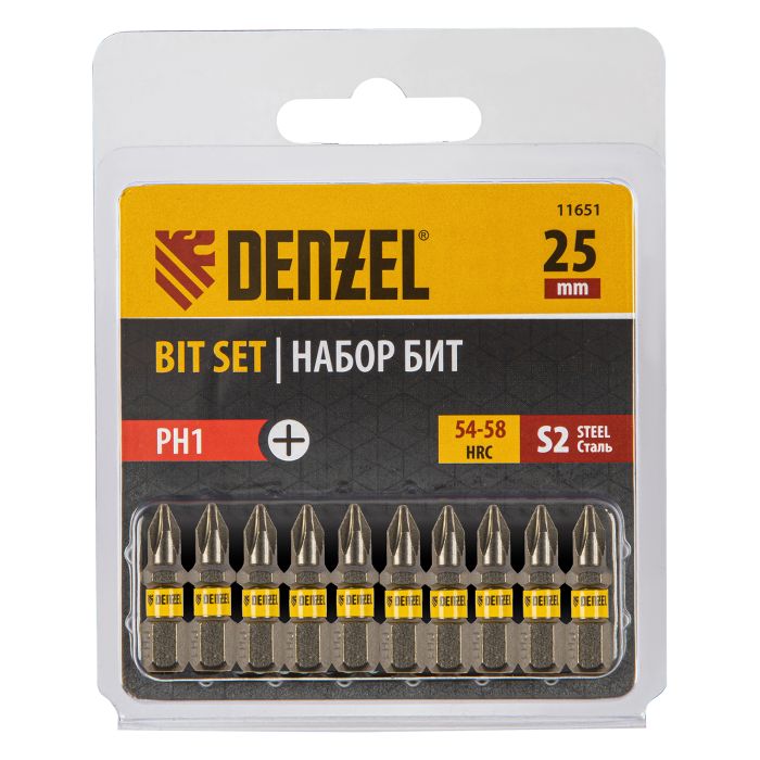 Бита PH1х25, сталь S2, шестигранный профиль, 10 шт. Е 6,3 Denzel Бита PH1х25, сталь S2, шестигранный профиль, 10 шт. Е 6,3 Denzel