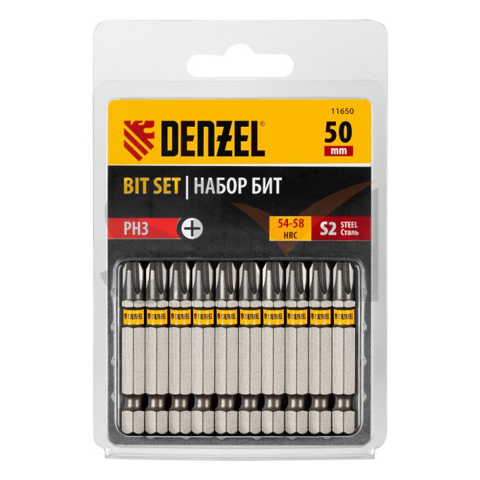 Бита PH3х50, сталь S2, шестигранный профиль, 10 шт. Е 6,3 Denzel