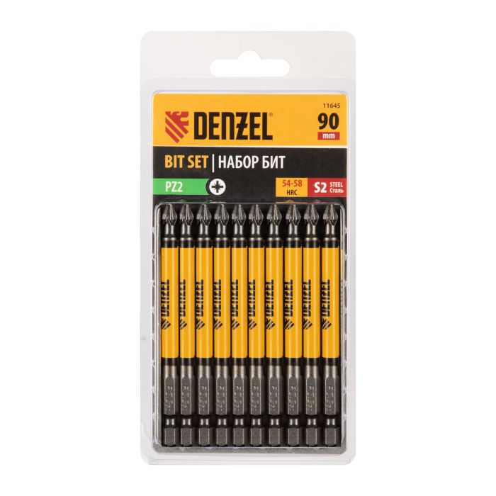 Бита PZ2х90, сталь S2, цилиндр., 10 шт. Е 6,3 Denzel Бита PZ2х90, сталь S2, цилиндр., 10 шт. Е 6,3 Denzel