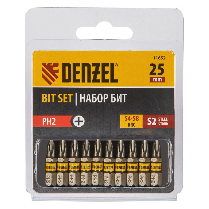Бита PH2х25, сталь S2, шестигранный профиль, 10 шт. Е 6,3 Denzel Бита PH2х25, сталь S2, шестигранный профиль, 10 шт. Е 6,3 Denzel