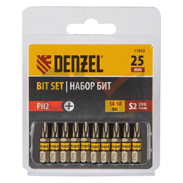 Бита PH2х25, сталь S2, шестигранный профиль, 10 шт. Е 6,3 Denzel