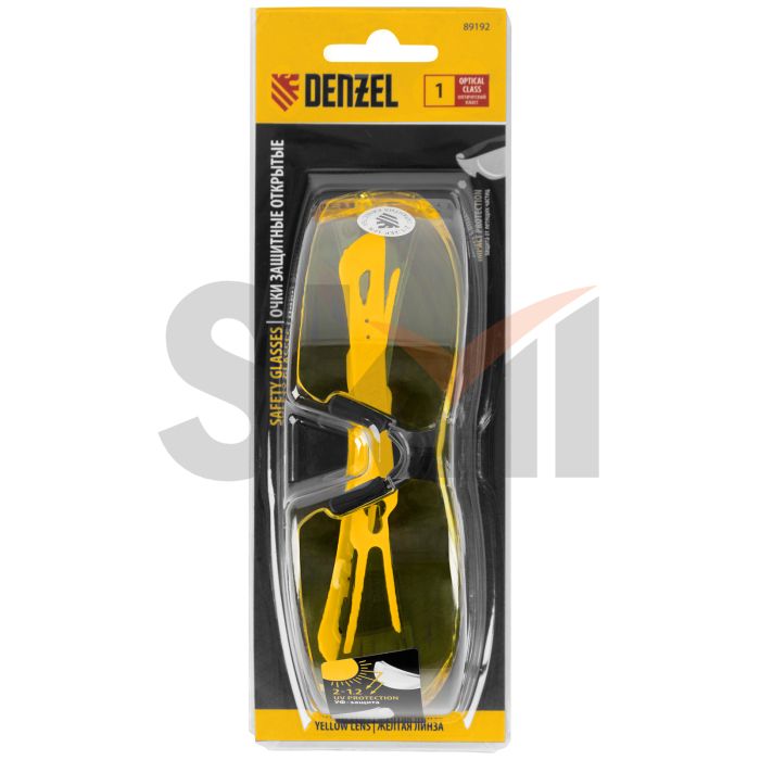 Очки защитные открытые, поликарбонатные, желтая линза, 2х комп.дужки// Denzel