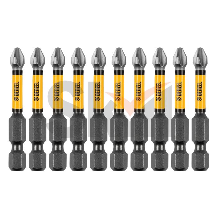 Бита IMPACT, PH2x50 мм, лазерная обработка шлица, сталь S2, 10 шт., Е 6,3 Denzel