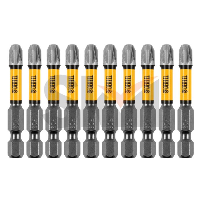Бита IMPACT, PZ3x50 мм, лазерная обработка шлица, сталь S2, 10 шт., Е 6,3 Denzel