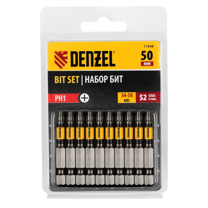 Бита PH1х50, сталь S2, цилиндр., 10 шт. Е 6,3 Denzel Бита PH1х50, сталь S2, цилиндр., 10 шт. Е 6,3 Denzel