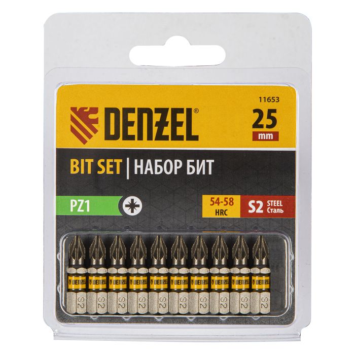 Бита PZ1х25, сталь S2, шестигранный профиль, 10 шт. Е 6,3 Denzel Бита PZ1х25, сталь S2, шестигранный профиль, 10 шт. Е 6,3 Denzel