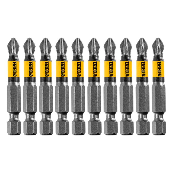 Бита PZ2х50, сталь легированная S2, 10 шт., круглый профиль, отрывная упаковка, , Е 6,3 Denzel Бита PZ2х50, сталь легированная S2, 10 шт., круглый профиль, отрывная упаковка, , Е 6,3 Denzel