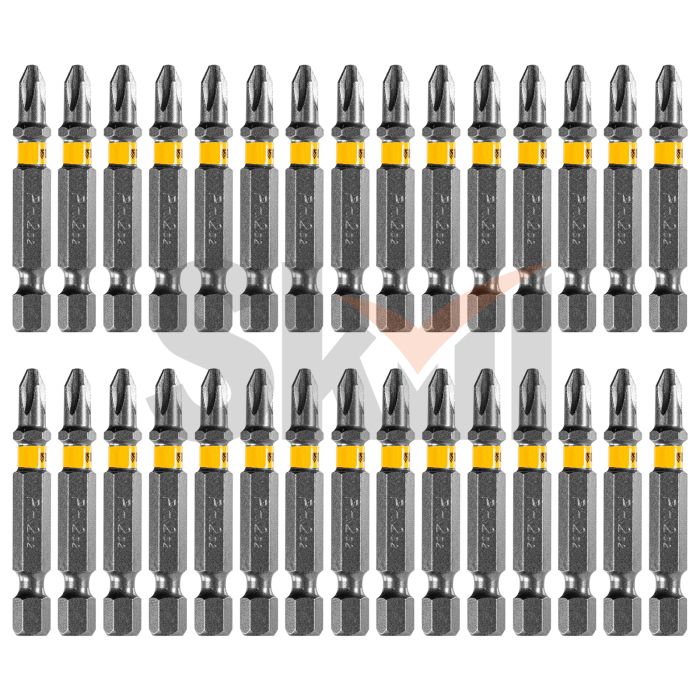 Бита PH2х50, сталь легированная S2, 30 шт., шестигранный профиль, пластиковая коробка, Е 6,3 Denzel