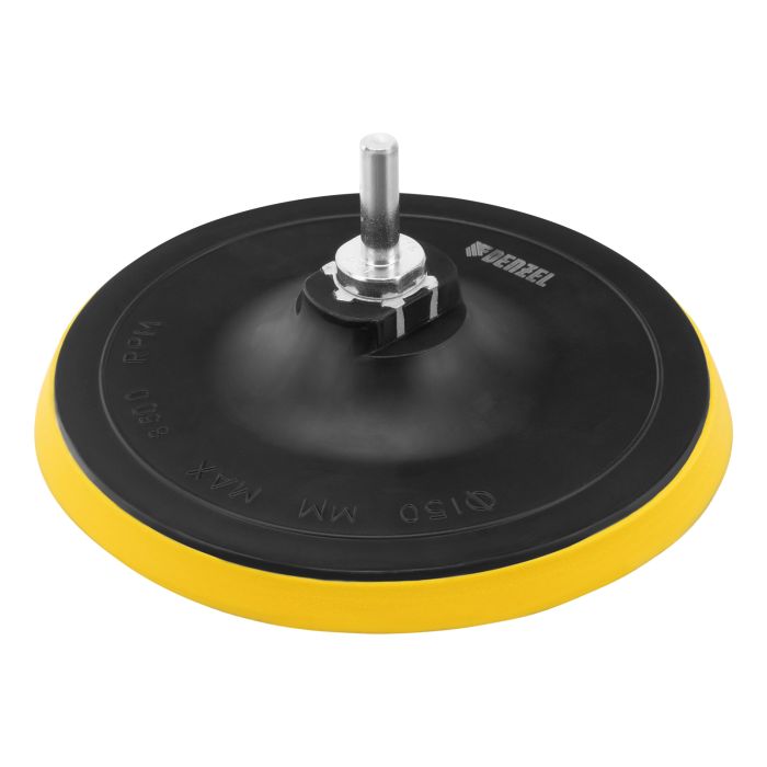 Тарелка опорная для дрели и УШМ с липучкой, 150 мм, стандартная, с адаптером c М14 на d8// Denzel Тарелка опорная для дрели и УШМ с липучкой, 150 мм, стандартная, с адаптером c М14 на d8// Denzel
