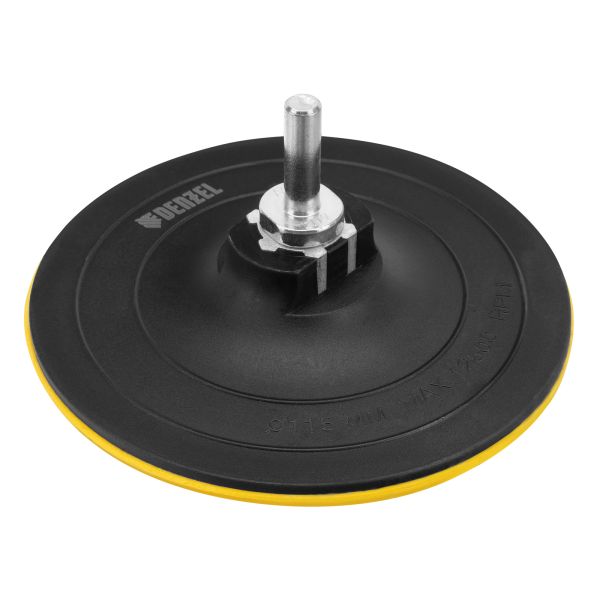 Тарелка опорная для дрели и УШМ с липучкой, 115 мм, твердая, с адаптером c М14 на d8// Denzel Тарелка опорная для дрели и УШМ с липучкой, 115 мм, твердая, с адаптером c М14 на d8// Denzel