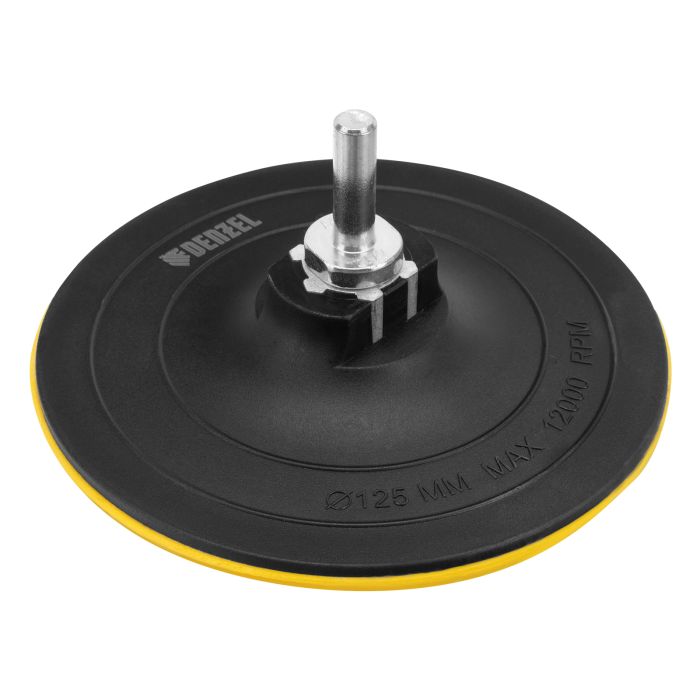 Тарелка опорная для дрели и УШМ с липучкой, 125 мм, твердая, с адаптером c М14 на d8// Denzel Тарелка опорная для дрели и УШМ с липучкой, 125 мм, твердая, с адаптером c М14 на d8// Denzel