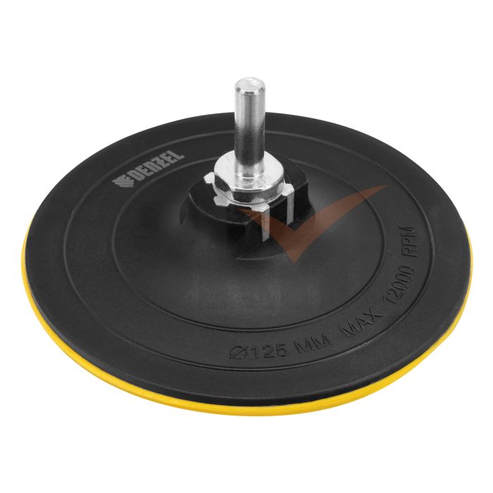 Тарелка опорная для дрели и УШМ с липучкой, 125 мм, твердая, с адаптером c М14 на d8 Denzel