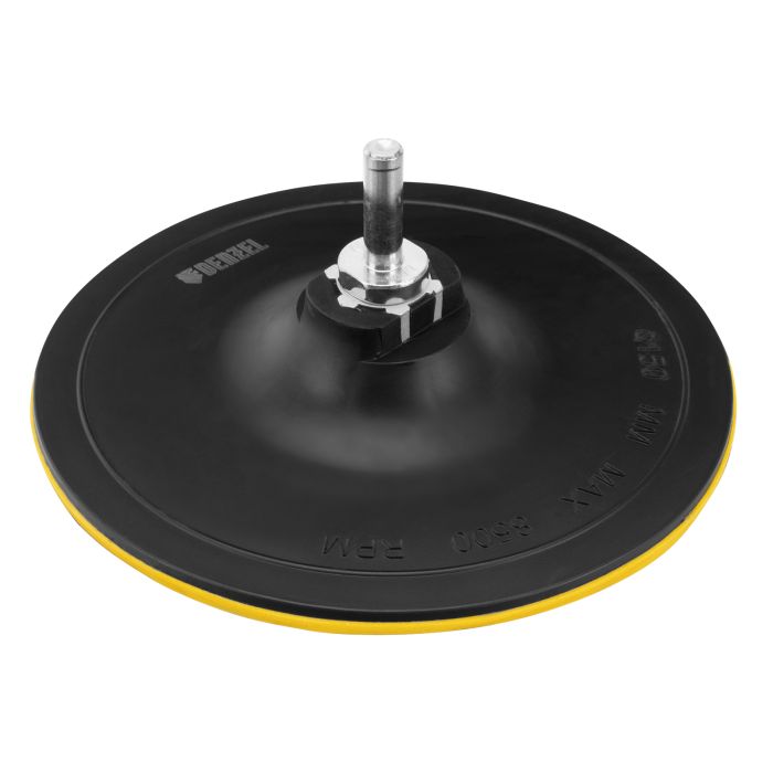 Тарелка опорная для дрели и УШМ с липучкой, 150 мм, твердая, с адаптером c М14 на d8// Denzel Тарелка опорная для дрели и УШМ с липучкой, 150 мм, твердая, с адаптером c М14 на d8// Denzel