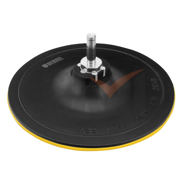 Тарелка опорная для дрели и УШМ с липучкой, 150 мм, твердая, с адаптером c М14 на d8 Denzel