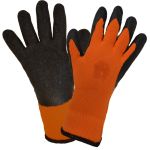 Перчатки хб/пэ 10G с рельефным латексным покрытием, оранжевый/черный (65гр), 1/240 (12) (10)