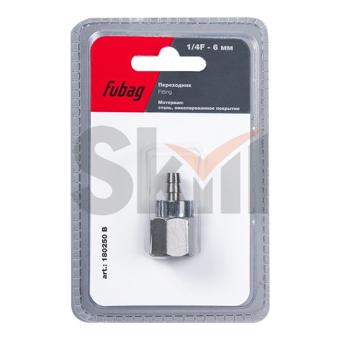 FUBAG Переходник 1/4 дюйма F на елочку 6мм с обжимным кольцом 9Х11мм, блистер 1 шт