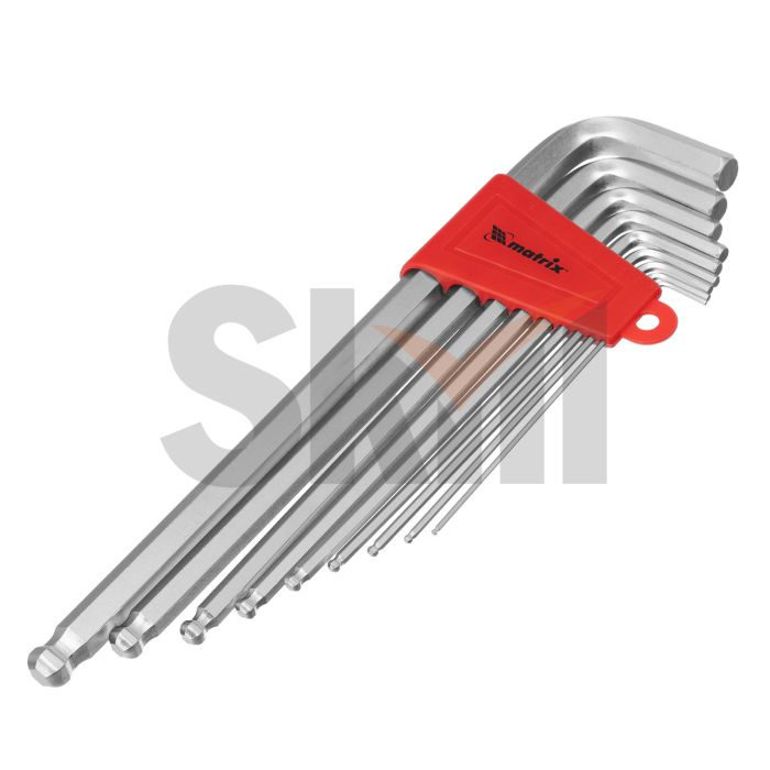 Набор ключей имбусовых HEX, 1,5–10 мм, CrV, 9 шт., экстра-длин, c шаром, сатин.// Matrix
