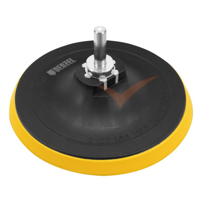 Тарелка опорная для дрели и УШМ с липучкой, 125 мм, стандартная, с адаптером c М14 на d8 Denzel