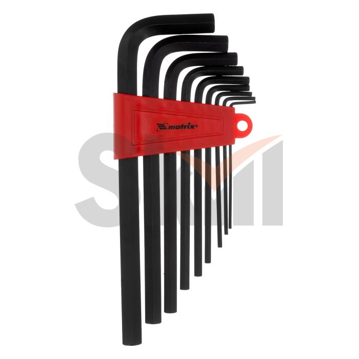 Набор ключей имбусовых HEX, 2,0–12 мм, CrV, 9 шт., оксидированные, удлиненные// Matrix
