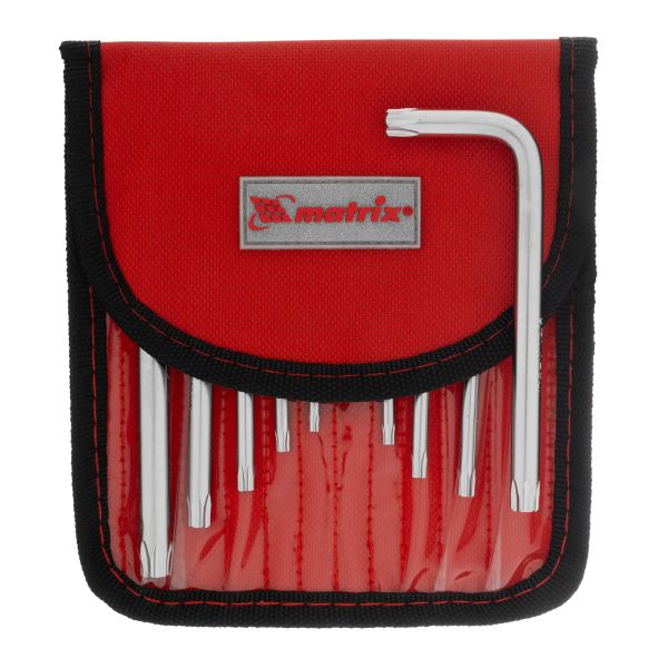 Набор ключей имбусовых TORX-TORX Tampered, 9 шт., T10-T50, CrV, короткие, сатин., чехол// Matrix