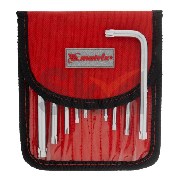 Набор ключей имбусовых TORX-TORX Tampered, 9 шт., T10-T50, CrV, короткие, сатин., чехол// Matrix