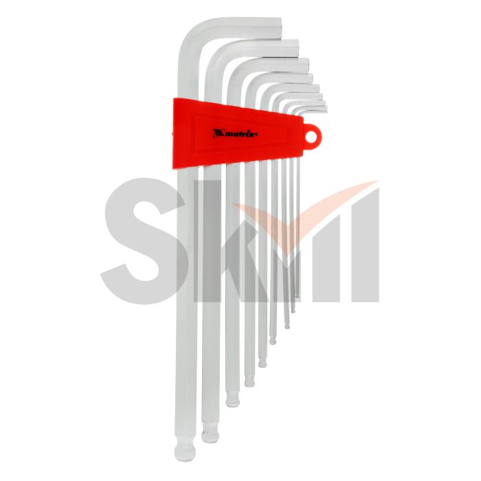 Набор ключей имбусовых HEX, 2–12 мм, CrV, 9 шт., экстра-длинные, c шаром, сатин.// Matrix