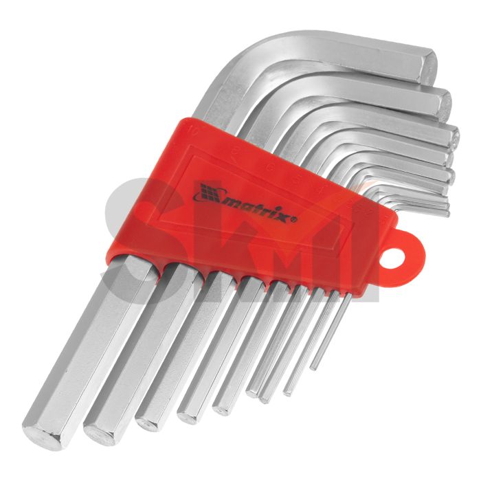 Набор ключей имбусовых HEX, 1,5–10 мм, CrV, 9 шт., короткие, сатин.// Matrix